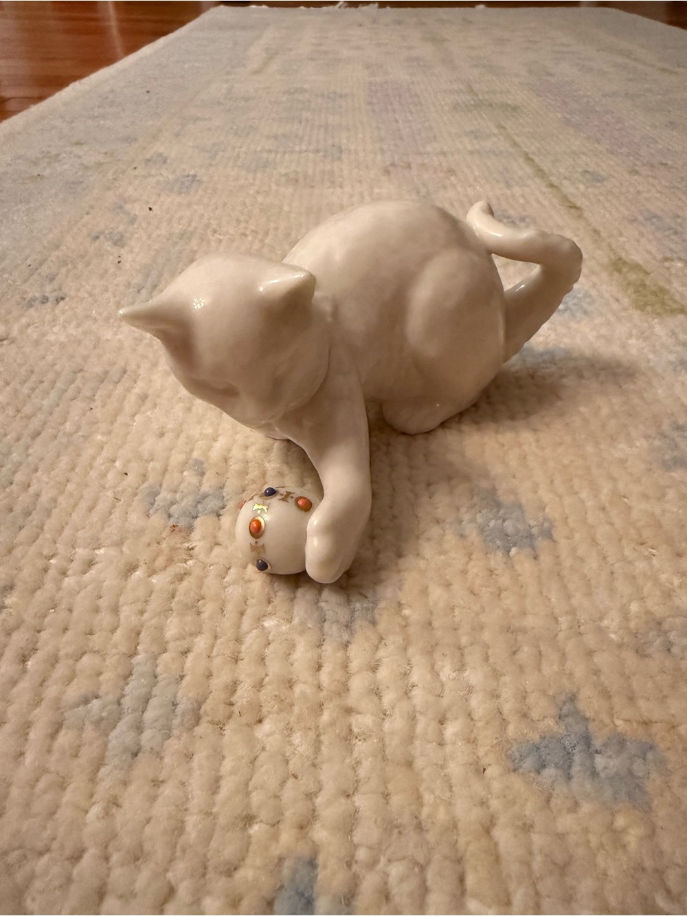 Vintage Lenox White Ceramic Cat Figurine with Decorative Jewel Ball